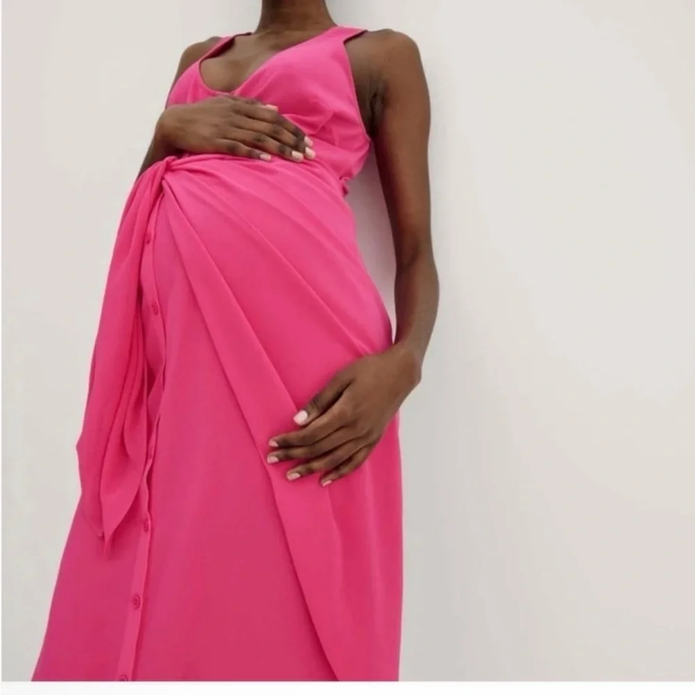 HATCH Maternity Jaden Pink Sleeveless Button Chiffon Wrap Dress XL